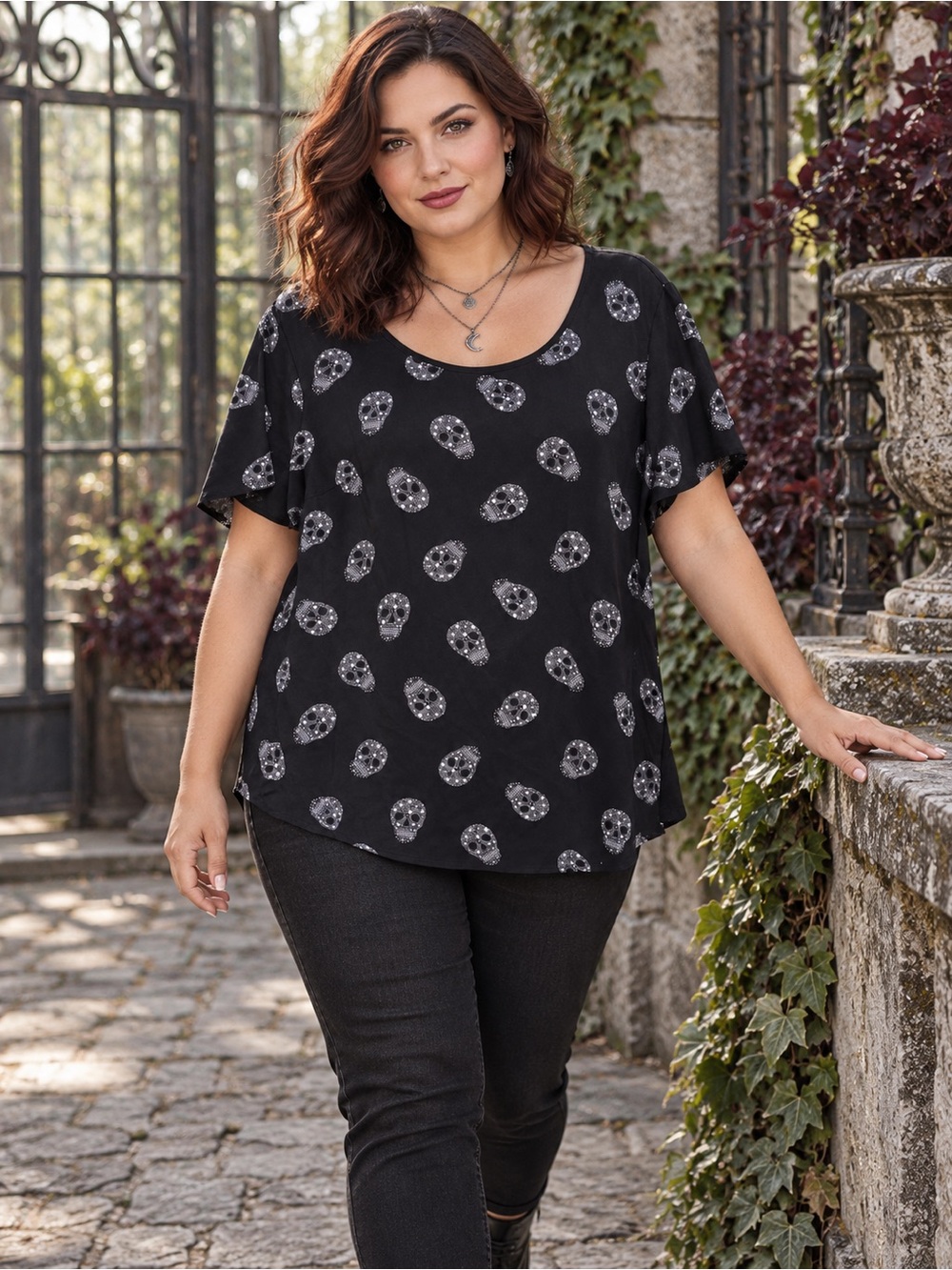 Torrid Skull Print Chiffon Blouse Size 00 Large